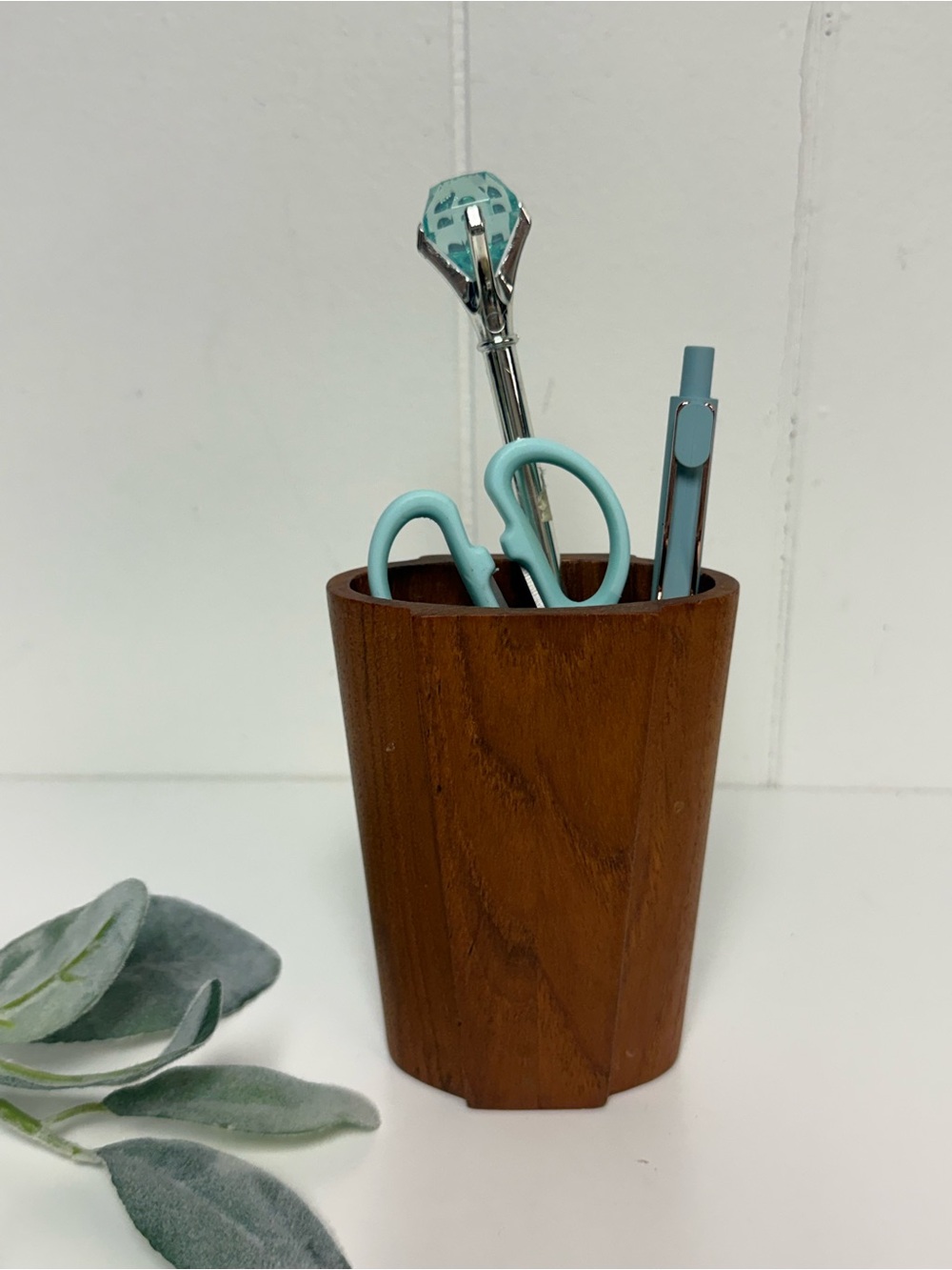 Vintage Mid-Century Modern Kalmar Designs Teak Wood Pencil Holder Cup